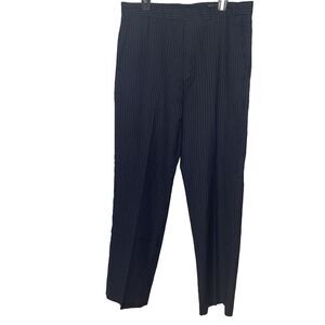 Vintage BANANA REPUBLIC Blue 100% Wool Pants Pleated Striped Trouser Men 36 x 34